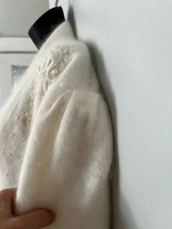 Vintage 80s Eddie Dassin Beaded Angora Cardigan, Size Medium - Picture 7 of 15